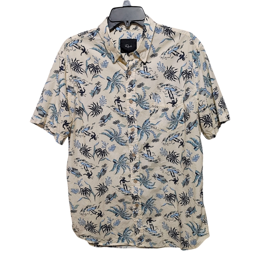Rails Off White Tropical Surfing Hawaiian Short Sleeve Button Shirt Mens Size L